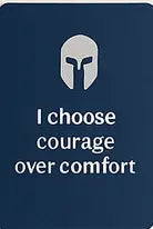 Motivational quote on a blue background with Spartan helmet icon