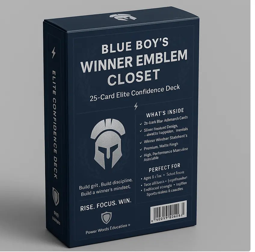 Blue packaging of 'Blue Boy's Winner Emblem Closet' confidence deck on a gray background