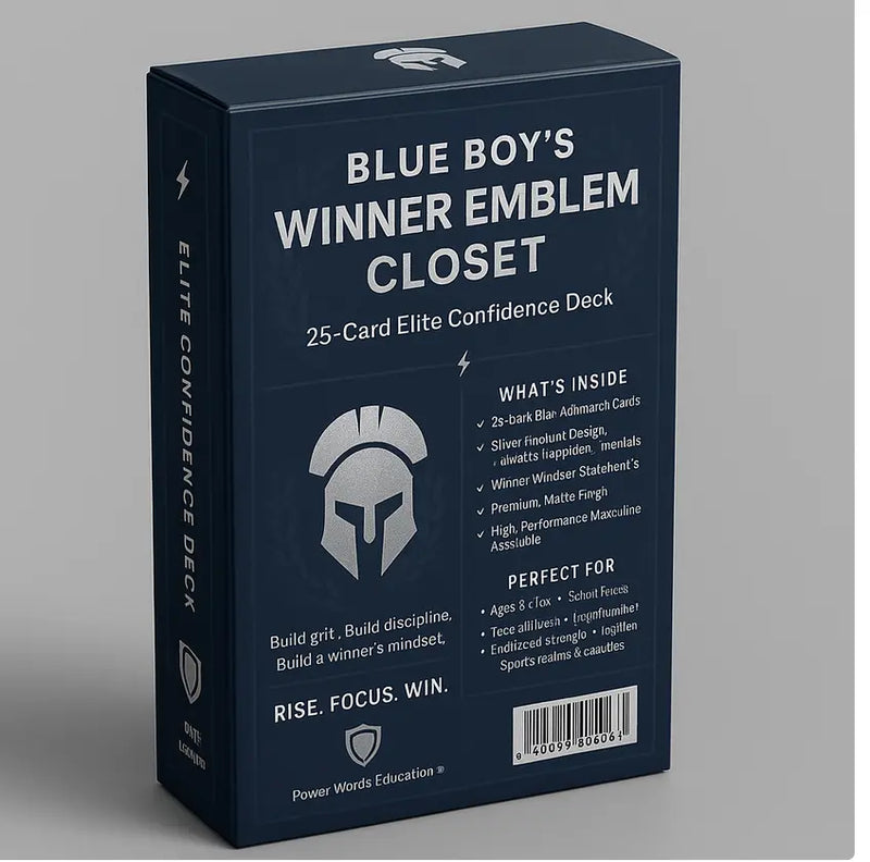 Blue packaging of 'Blue Boy's Winner Emblem Closet' confidence deck on a gray background