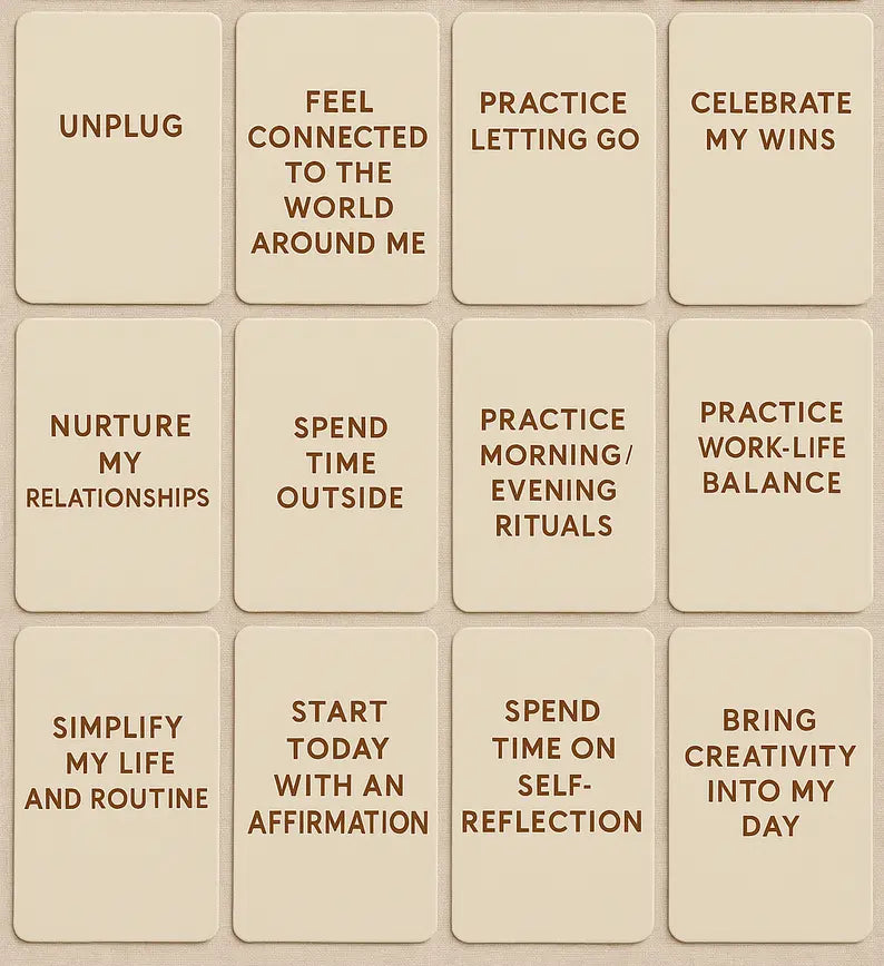 Set of motivational cards with phrases on a beige background